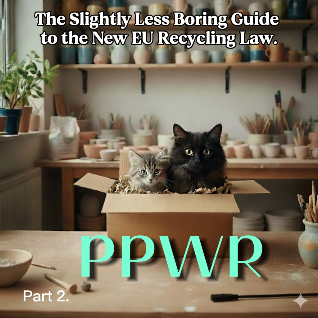 My two cats in a box ready to explain the new PPWR recycling law