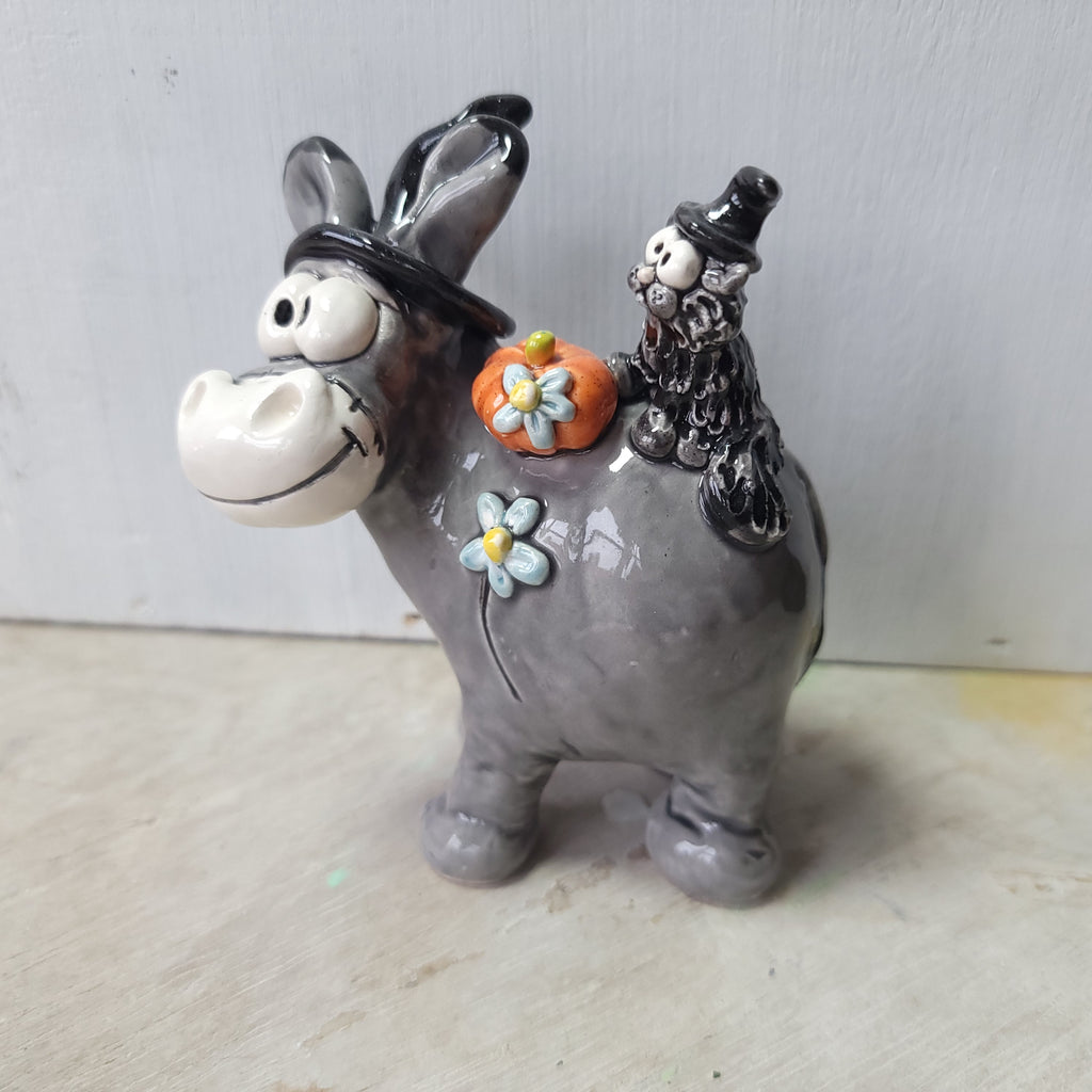 Donkey, cat and pumpkin