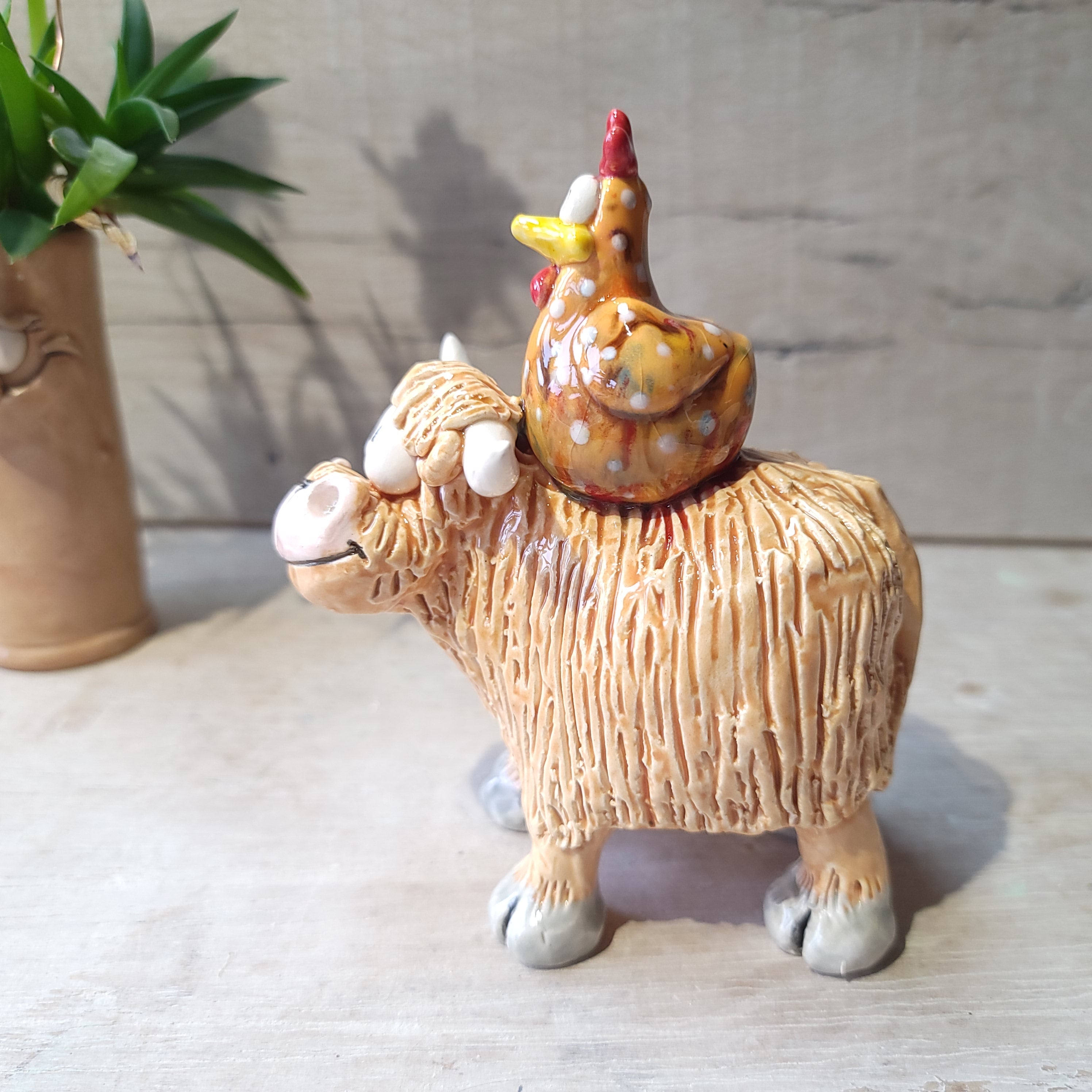 Highland cow and funky orange chicken