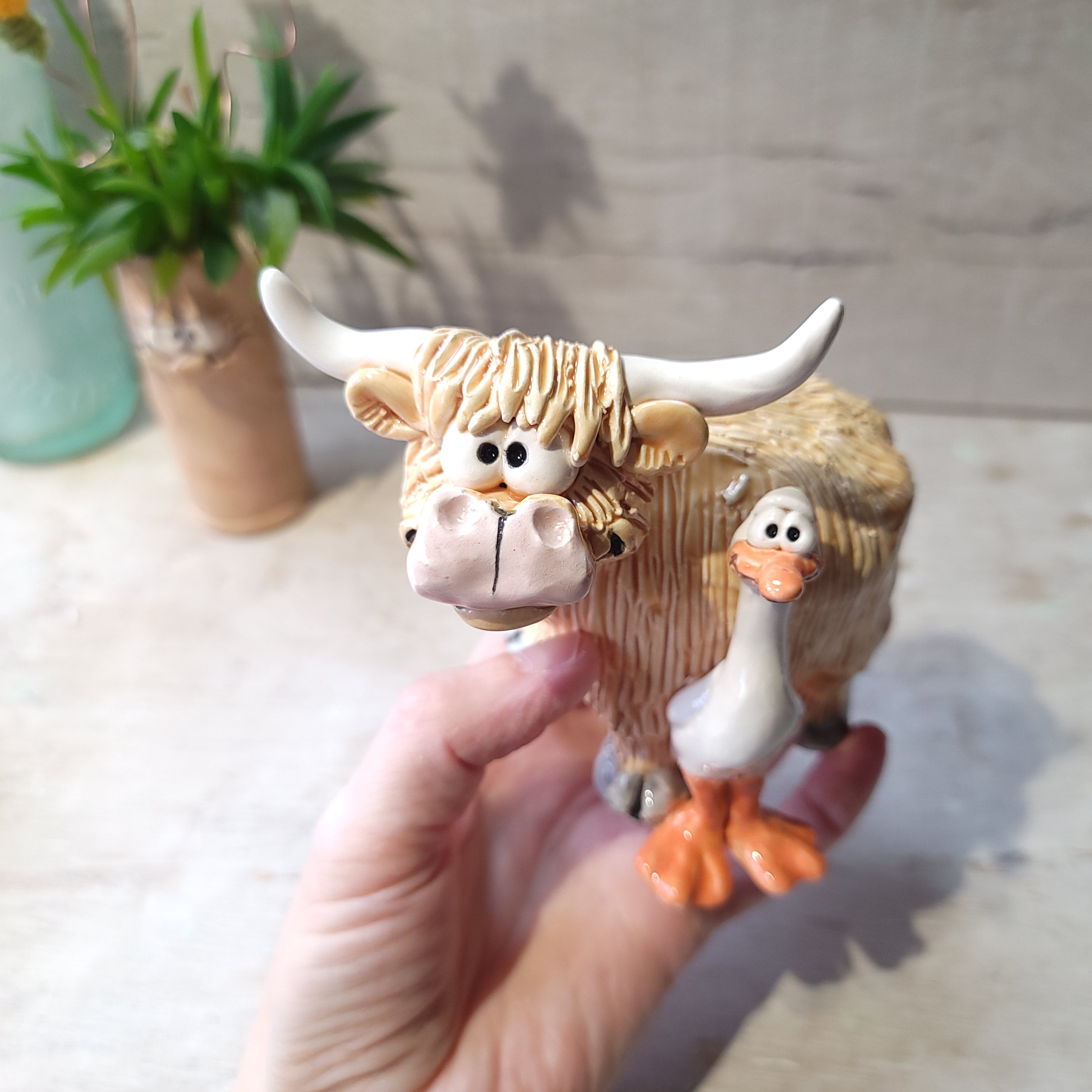 Highland cow and runner duck